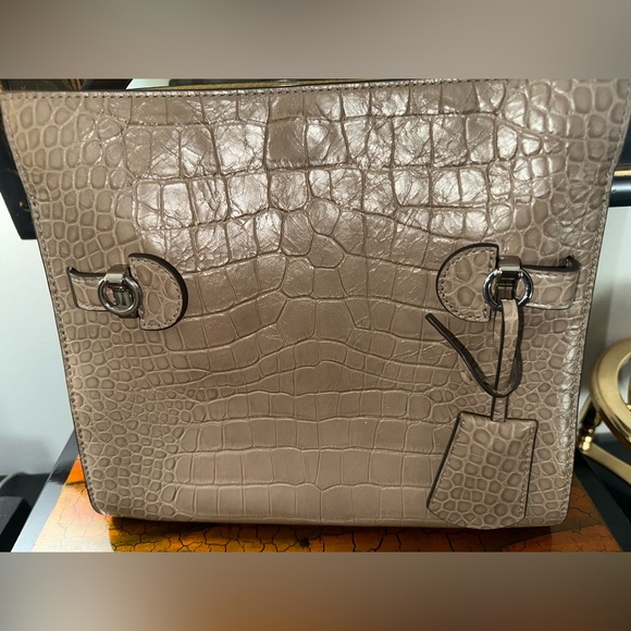 Rare Tory Burch Lee Radziwill Small Double Bag in Croc Embossed brown/shale - Picture 13 of 15